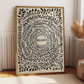 Balance wall art with black botanical spiral