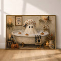 Vintage ghost relaxing in a clawfoot bathtub Halloween wall art