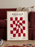 Bauhaus Exhibition Berlin 1919 geometric canvas poster with red black and cream checkerboard grid