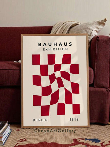 Bauhaus Exhibition Berlin 1919 geometric canvas poster with red black and cream checkerboard grid