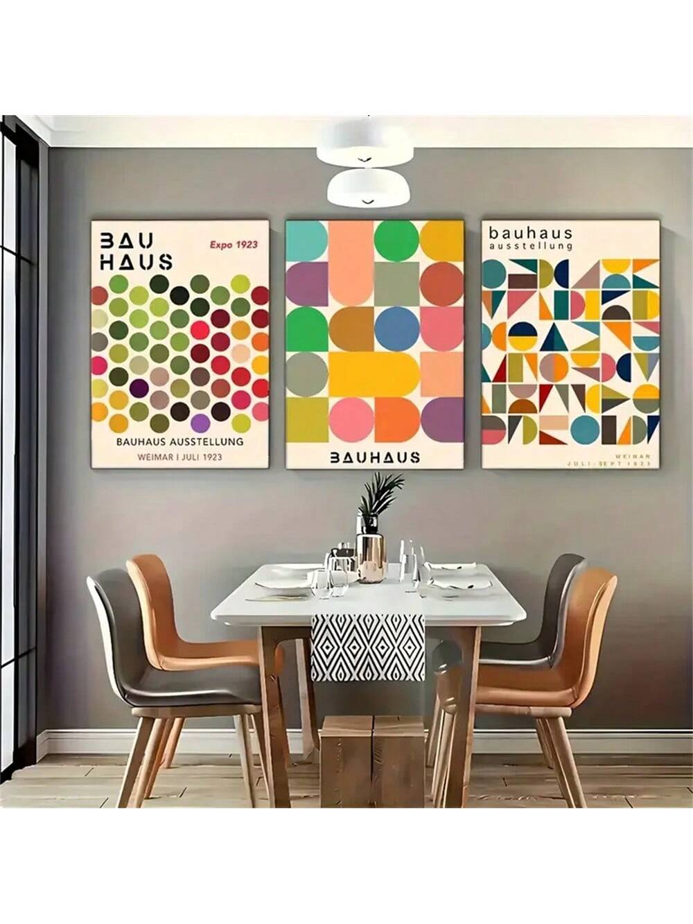 Bauhaus Geometric Color Block Wall Art brings a refined mid-century aesthetic to any space with its bold shapes and balanced color palette. Crafted on high-quality canvas, this vintage-inspired print enhances both home and office environments by adding visual interest without overwhelming. Its clean lines and distinctive blocks of color reflect the Bauhaus emphasis on form and function, offering a timeless design piece that complements modern and classic interiors alike.