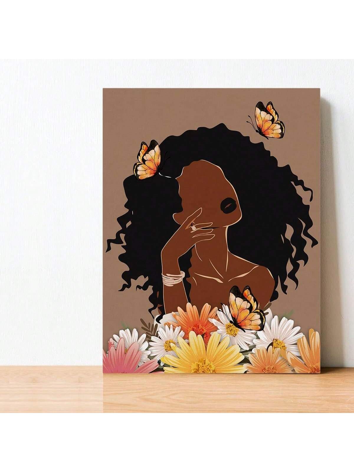 Add a touch of sophistication to any space with this stunning canvas poster painting featuring a beautiful floral African American motif. Professionally crafted and designed, this piece is sure to be a standout addition to your home decor. Elevate your aesthetic with this exquisite and unique piece.