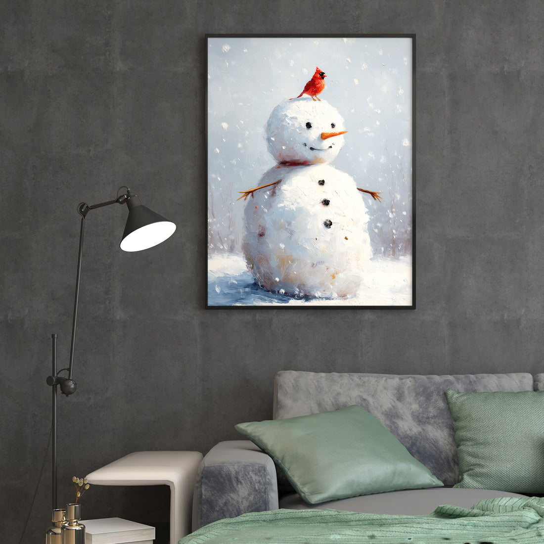 Bring the serene beauty of winter into your home with this charming canvas wall art featuring a snowman and cardinal in a tranquil landscape. The simple, elegant composition captures the essence of the season with soft brushwork and a peaceful color palette.