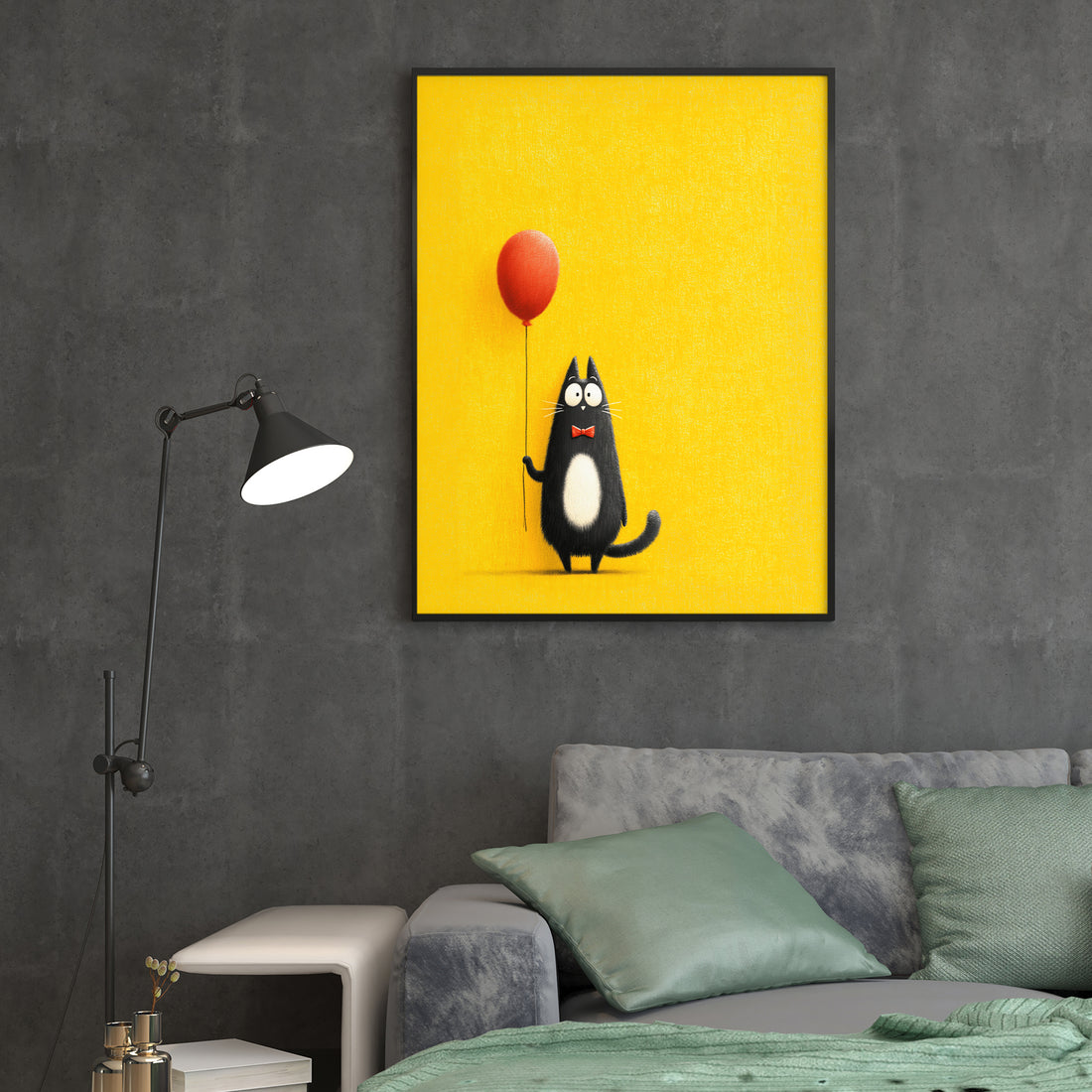 Add a touch of charm and sophistication to your living space with this Whimsical Black Cat with Red Balloon Canvas Wall Art. Perfectly sized for living rooms, sofa backdrops, or bedside decoration, this piece combines playful imagery with elegant design. The striking contrast of the black cat against the vibrant red balloon creates a captivating focal point that enhances any home decor style. Crafted on high-quality canvas, it offers durability and a refined finish, making it an expert choice for those seek