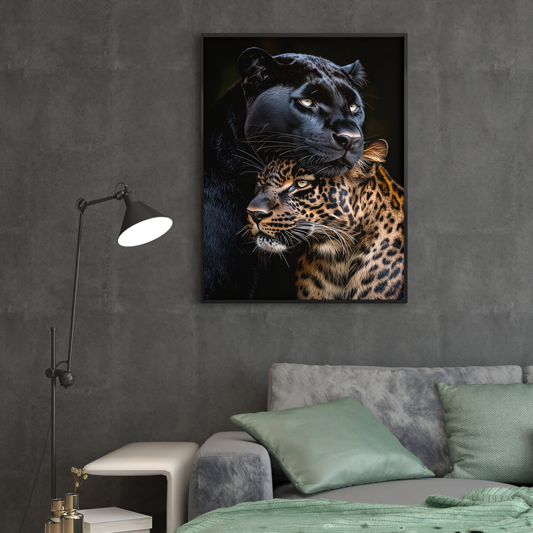 Bring the untamed beauty of Africa into your home with this striking wildlife canvas art featuring a black panther and leopard. Expertly rendered with rich detail and dynamic composition, this piece captures the raw elegance of these magnificent predators in their natural habitat. Perfect for creating a sophisticated focal point above your sofa, anchoring your bedroom wall, or adding visual interest beside your bed, this canvas transforms any room into a gallery-worthy space. 