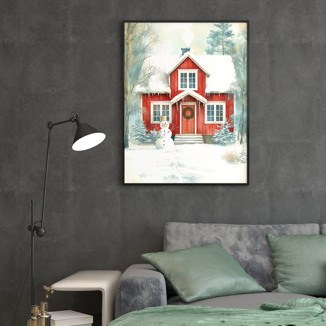 Transform your space with this captivating winter canvas art featuring a charming red barn nestled in a snow-covered landscape, complete with a cheerful snowman. This expertly crafted piece brings seasonal warmth and nostalgic appeal to any room—ideal for living rooms, bedside walls, or above sofas.