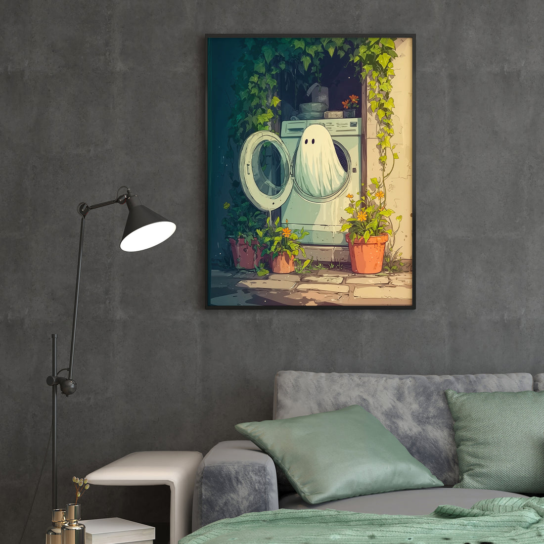 Add a touch of playful charm to your living space with this Whimsical Ghost in Washing Machine Art Canvas Print. Perfect as a sofa backdrop or bedside decoration, this unique piece blends humor and creativity to enliven your home decor. Crafted on high-quality canvas, it offers lasting vibrancy and texture, making it an expert choice for those seeking distinctive and engaging wall art.