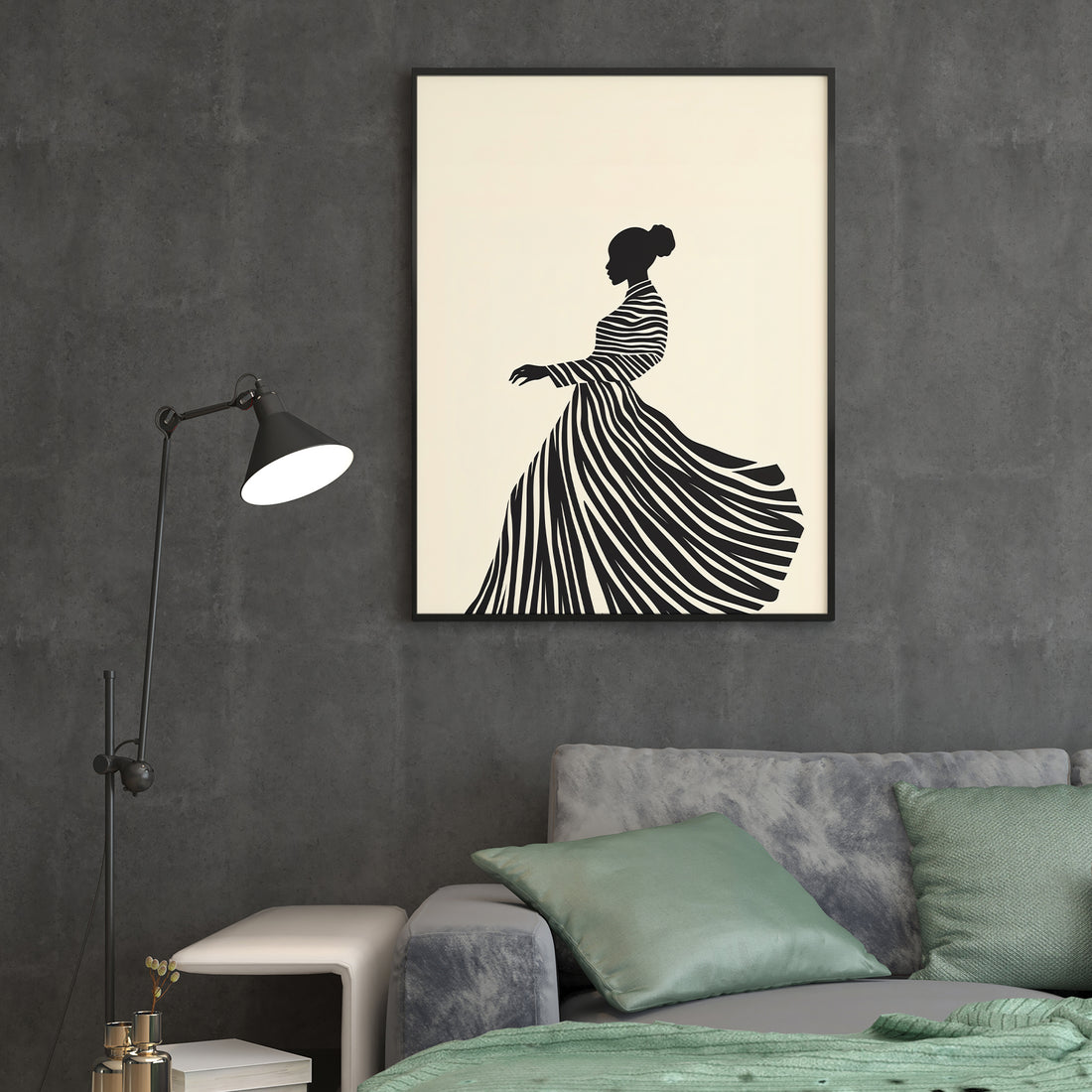 Elevate your living space with this Modern Black and White Striped Dress Silhouette Wall Art Canvas Print. Its sleek monochrome design adds a sophisticated focal point, perfect for enhancing your living room, sofa backdrop, or bedside area. Crafted on high-quality canvas, this piece offers durability and sharp detail, seamlessly blending contemporary style with timeless elegance to complement any home decor.