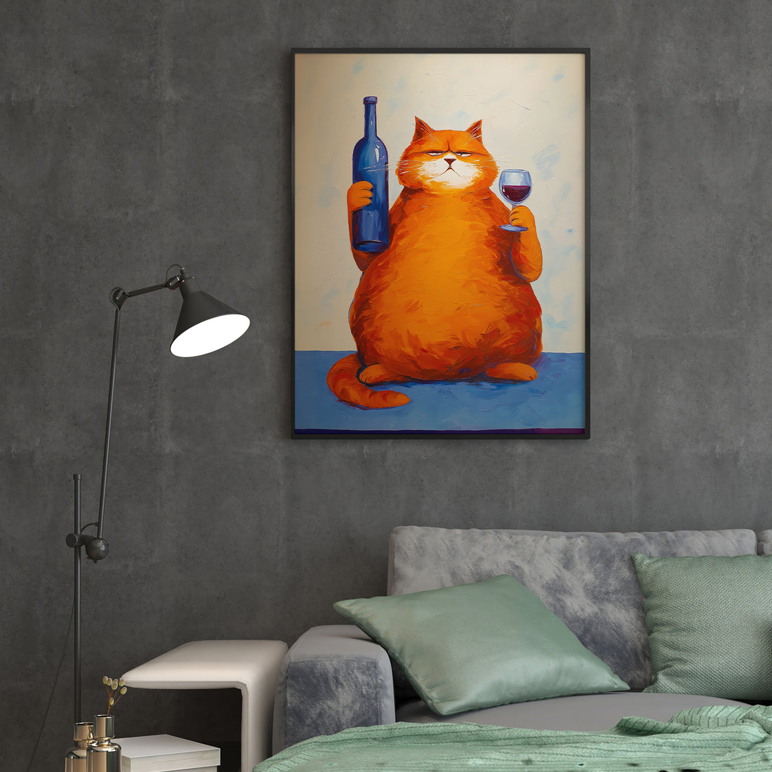 Add a touch of humor and warmth to your living space with this Funny Orange Cat with Wine Canvas Wall Art. Perfect for living rooms, sofa backdrops, or bedside decoration, this piece combines playful charm with stylish home decor. Its vibrant colors and whimsical design create a cozy atmosphere, making it an ideal accent to brighten any room. Crafted to complement various interior styles, it effortlessly enhances your home's personality while celebrating your love for cats and wine.