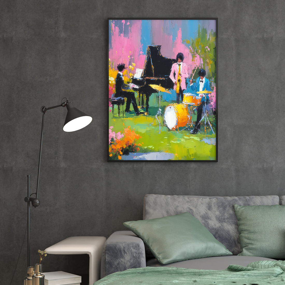Elevate your living space with this Modern Jazz Band Abstract Canvas Wall Art. Designed to complement living rooms, sofa backdrops, and bedside areas, this piece adds a sophisticated artistic touch. Its abstract design captures the dynamic energy of jazz, creating a focal point that enhances your home decor with contemporary flair. Crafted for durability and visual impact, it seamlessly integrates into various interior styles, offering both aesthetic appeal and a conversation starter.