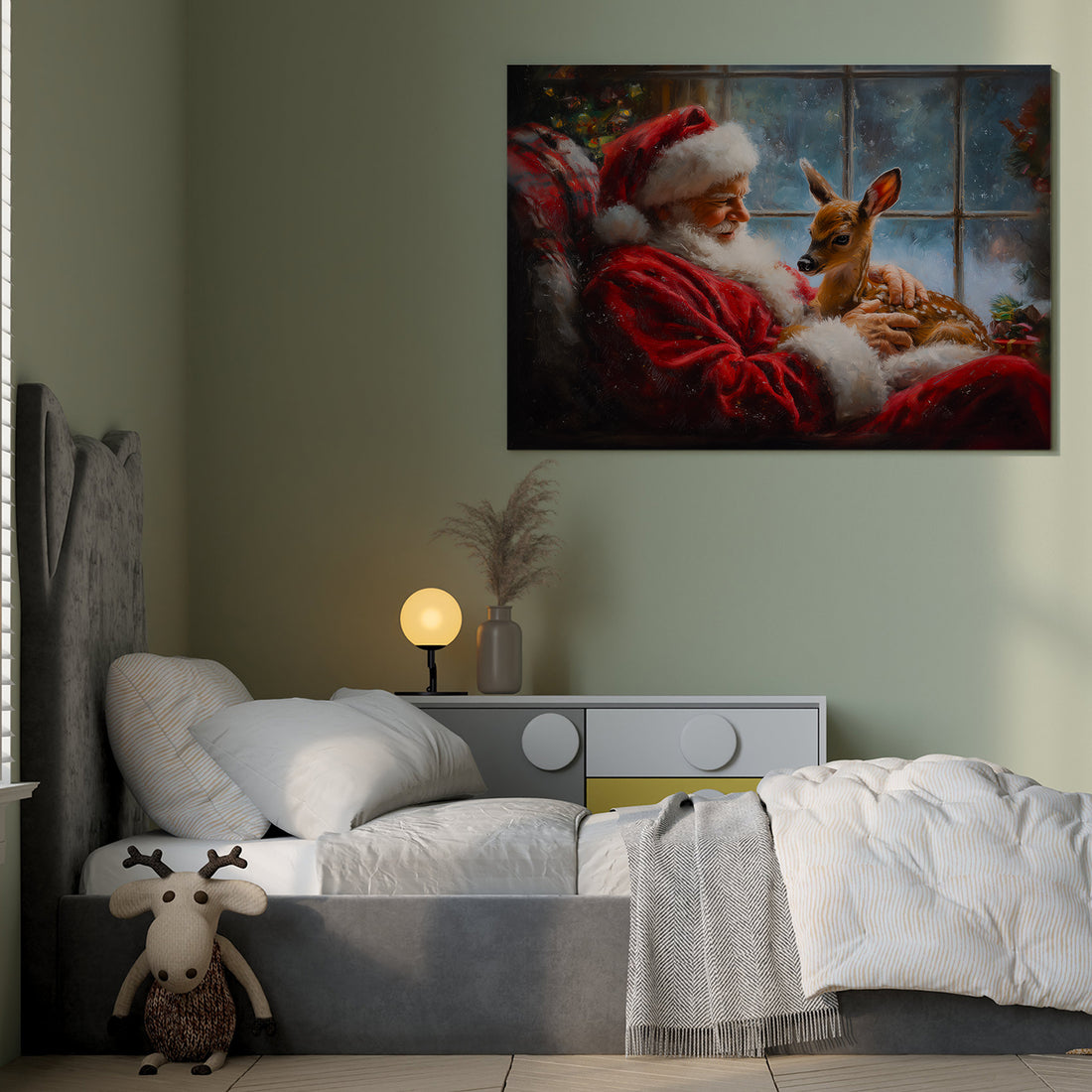 Transform your space into a festive sanctuary with this Christmas Canvas Wall Art featuring an enchanting holiday season print with a graceful fawn. Expertly crafted for discerning homeowners, this piece combines seasonal charm with sophisticated design, making it an ideal focal point above your sofa, beside your bed, or throughout your living areas.