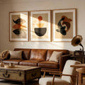 Beige brown abstract fish geometric canvas poster three-piece set