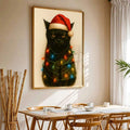 Black Cat Christmas Holiday Flat Style Canvas Poster