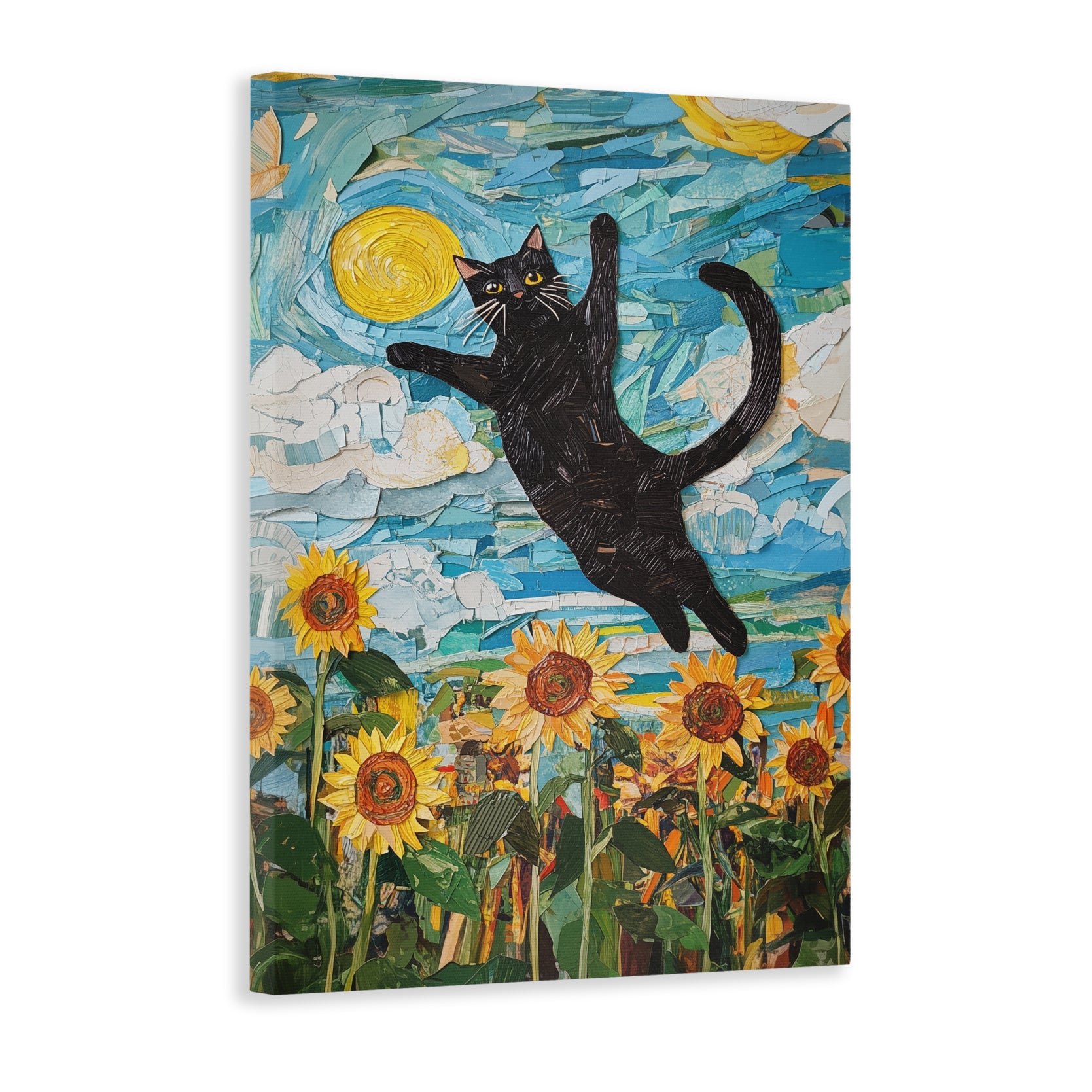 Add a touch of whimsy to your living room, sofa backdrop, or bedside with this charming Black Cat &amp; Sunflower Garden Canvas Wall Art. Professionally printed to bring out the intricate details, this playful painting is the perfect addition to your home decor. Brighten up your space with this delightful piece.