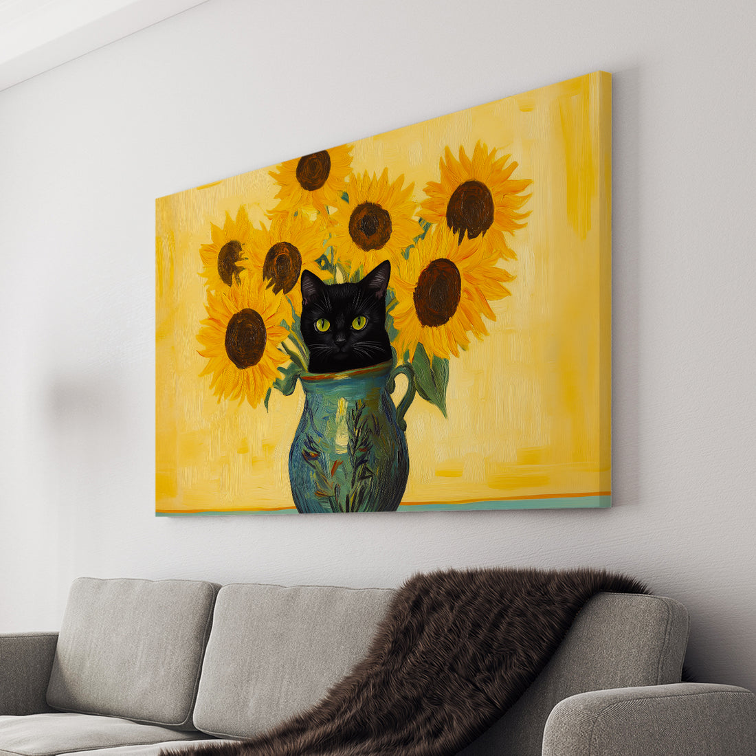 Elevate your living space with our stunning Black Cat and Sunflowers Canvas Wall Art. Perfect for your living room, sofa backdrop, bedside, or any other room in your home, this piece brings a touch of elegance and charm. With its high-quality canvas material, the black cat and sunflowers come to life in vivid detail, making it a beautiful addition to your home decor.