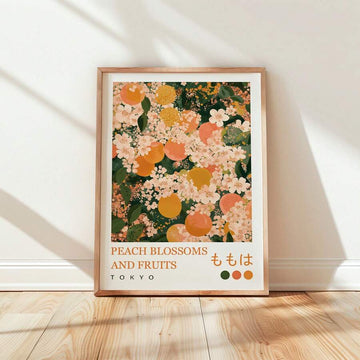 Peach blossoms and fruits Tokyo poster leaning on wall