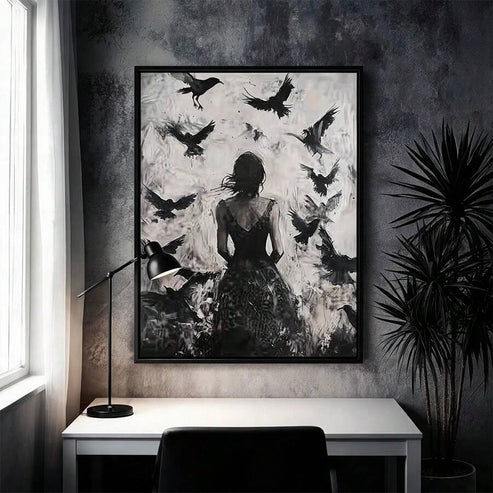 Black crow woman Gothic Dark Academia canvas poster