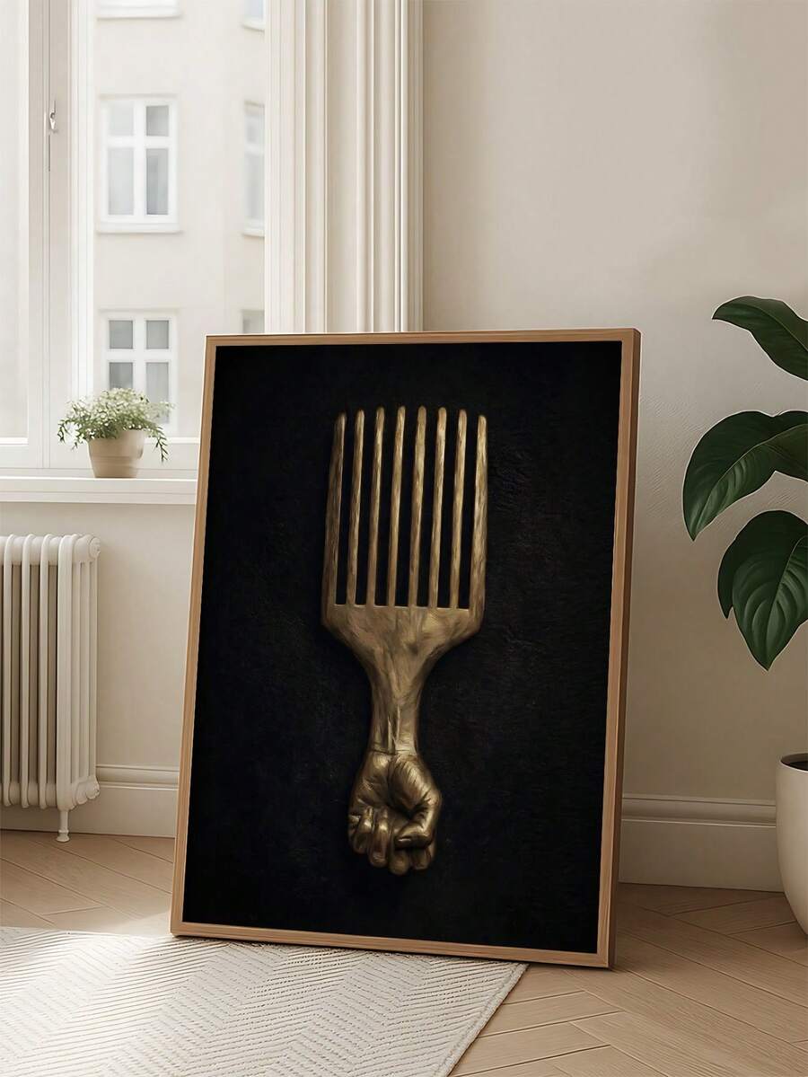 Black history power wall art with raised fist and Afro pick