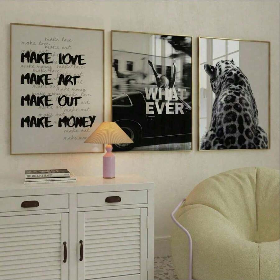 Black and white leopard fashion canvas poster