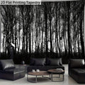 Black and white forest tapestry with bare tree silhouettes