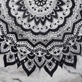 Black white mandala tapestry with floral geometric medallion