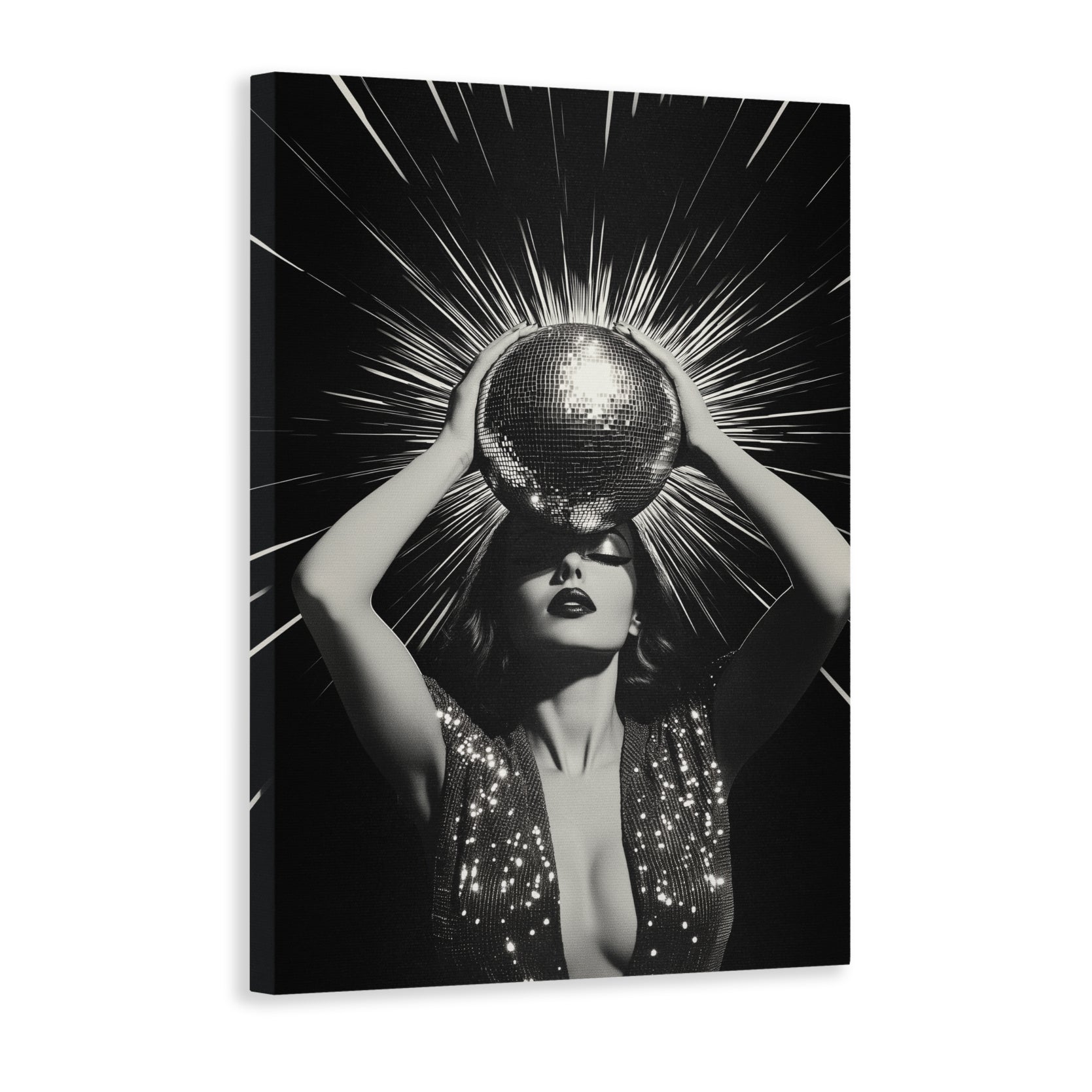 This Black and White Disco Ball Canvas Wall Art is a perfect addition to your home decor. The bold design and high-quality photography print will add a touch of glamour to any room, making it ideal for living rooms, sofa backdrops, and bedside decorations. Elevate your space with this stunning piece.
