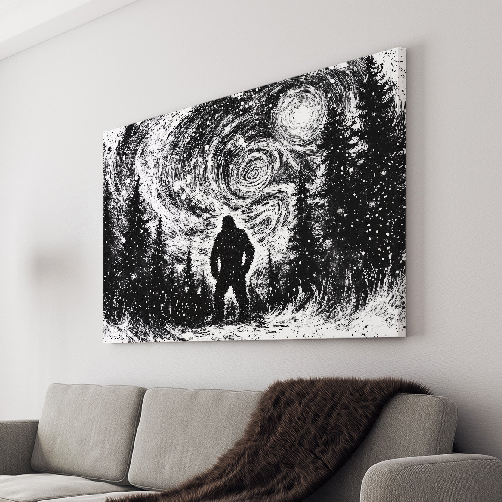 Enhance your living space with our Black and White Night Sky Canvas Wall Art featuring a serene silhouette forest scene. Perfect for any room in your home, this piece adds a touch of tranquility and elegance to your decor. Made with high-quality materials, it will be a beautiful addition to your sofa backdrop or bedside decoration.