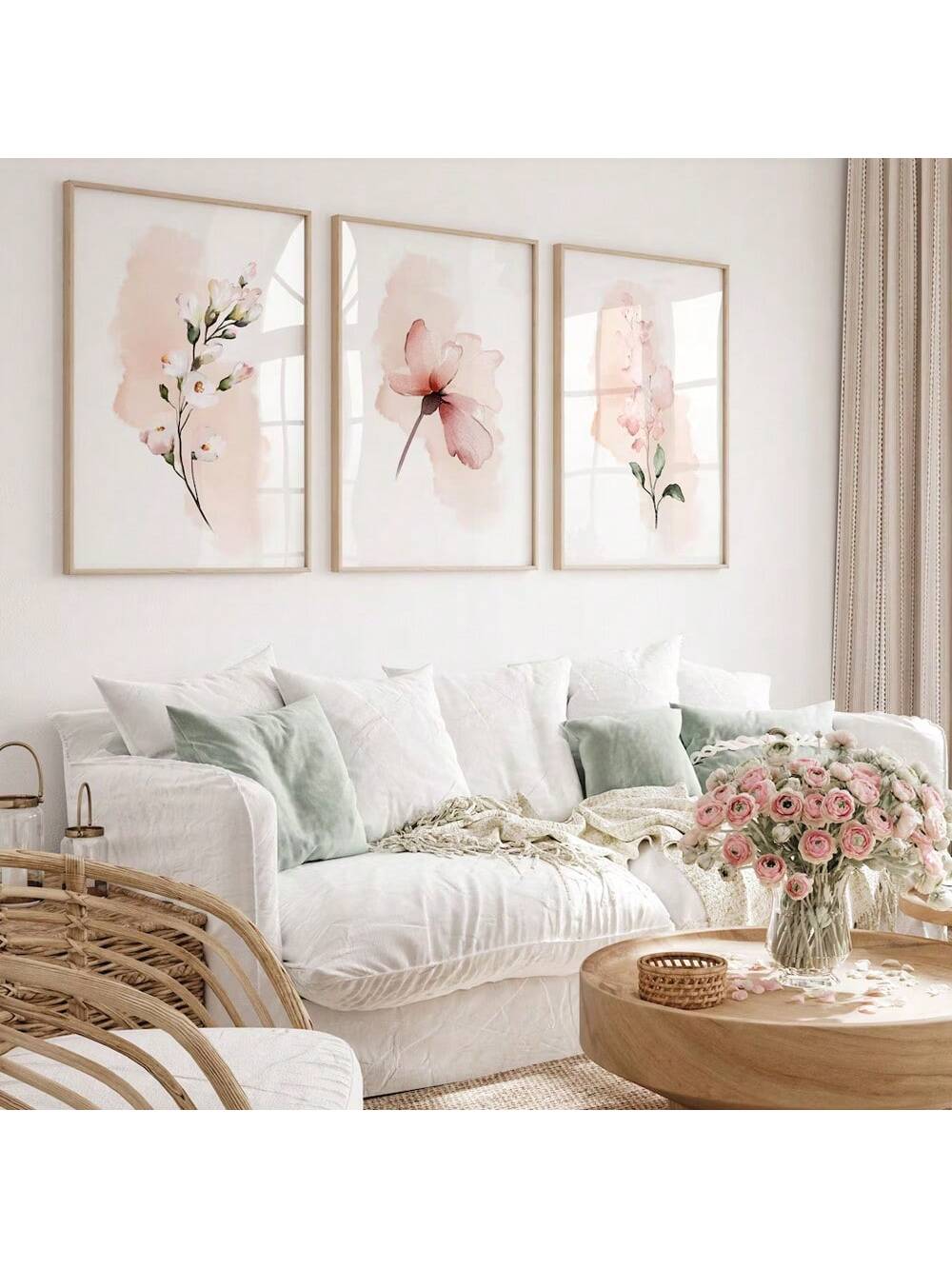Enhance your home decor with this stunning 3-piece pink floral wall art set. The elegant blooming flowers add a touch of sophistication while creating a chic and stylish atmosphere. Made with high-quality materials, this set is a must-have for any art enthusiast looking to elevate their space.