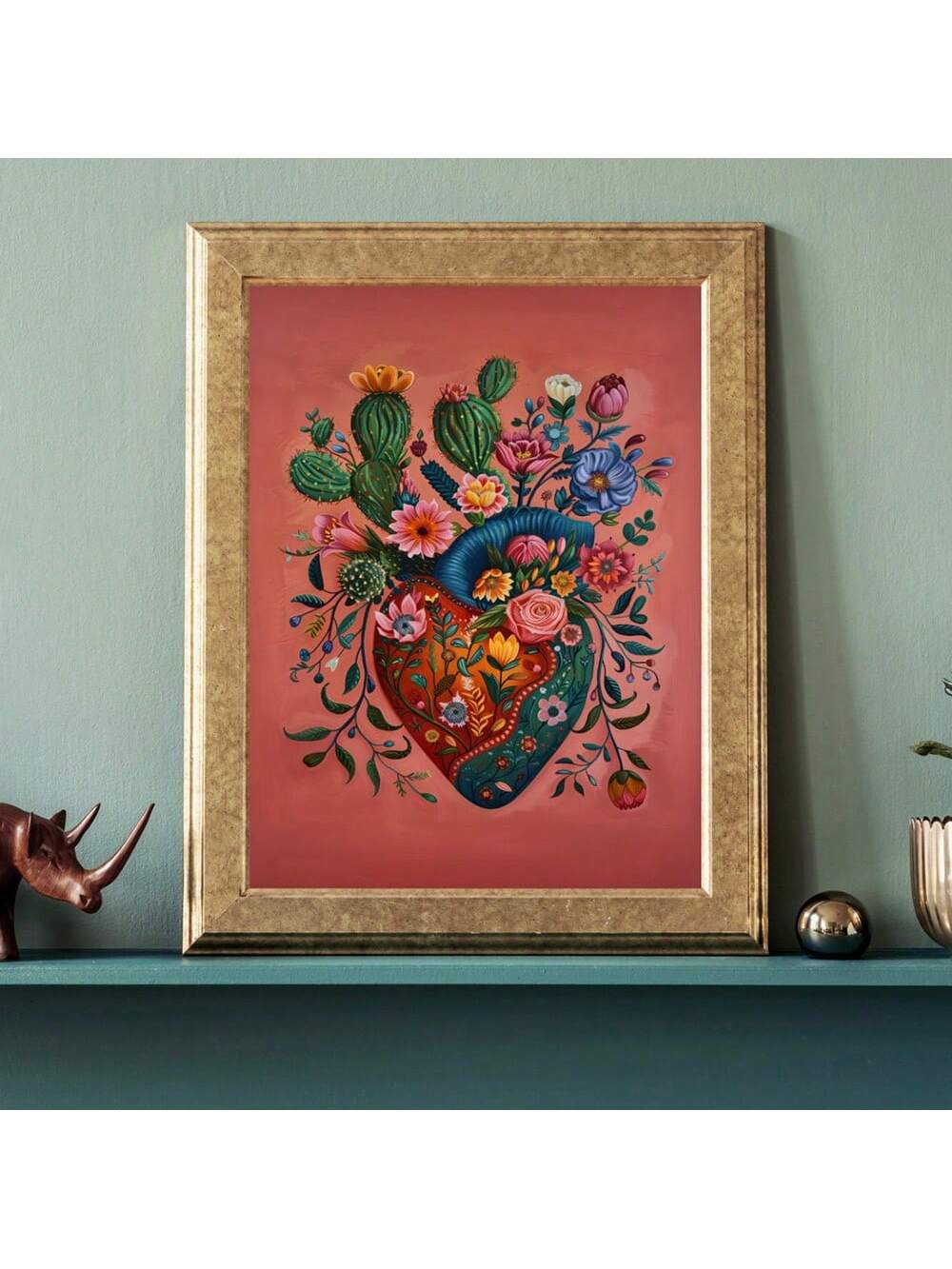 Add a touch of vibrant Mexican artistry to your space with the Blooming Heart Wall Art. This unframed piece features bold colors and intricate designs that enliven living rooms, offices, or any area needing a cultural accent. Its versatile style complements various decor themes, making it an expert choice for those seeking authentic, eye-catching wall decor.