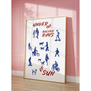 Blue and red urban lifestyle canvas poster leaning against pink wall