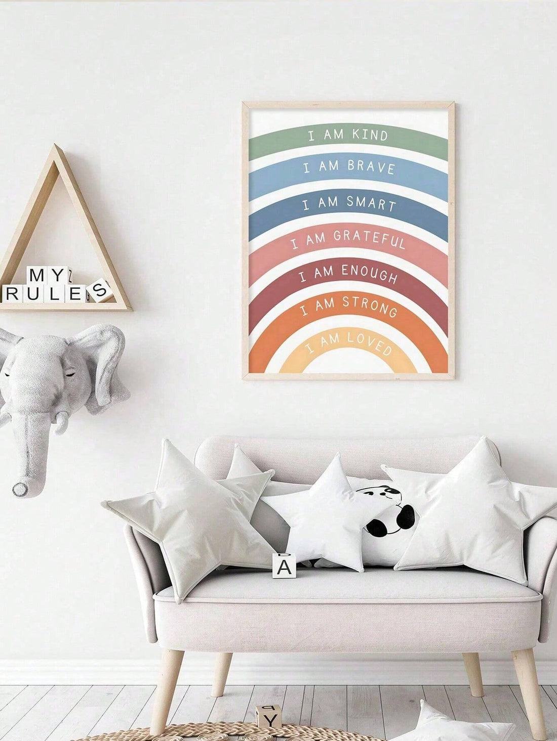 Elevate your child's room with our Bohemian-Inspired Kids' Nursery Poster. Featuring the motivational phrase 'I Am Brave Enough', this canvas art is sure to inspire confidence and courage in your little one. Perfect for nurseries and children's rooms, this inspirational piece will add a touch of positivity to any space.