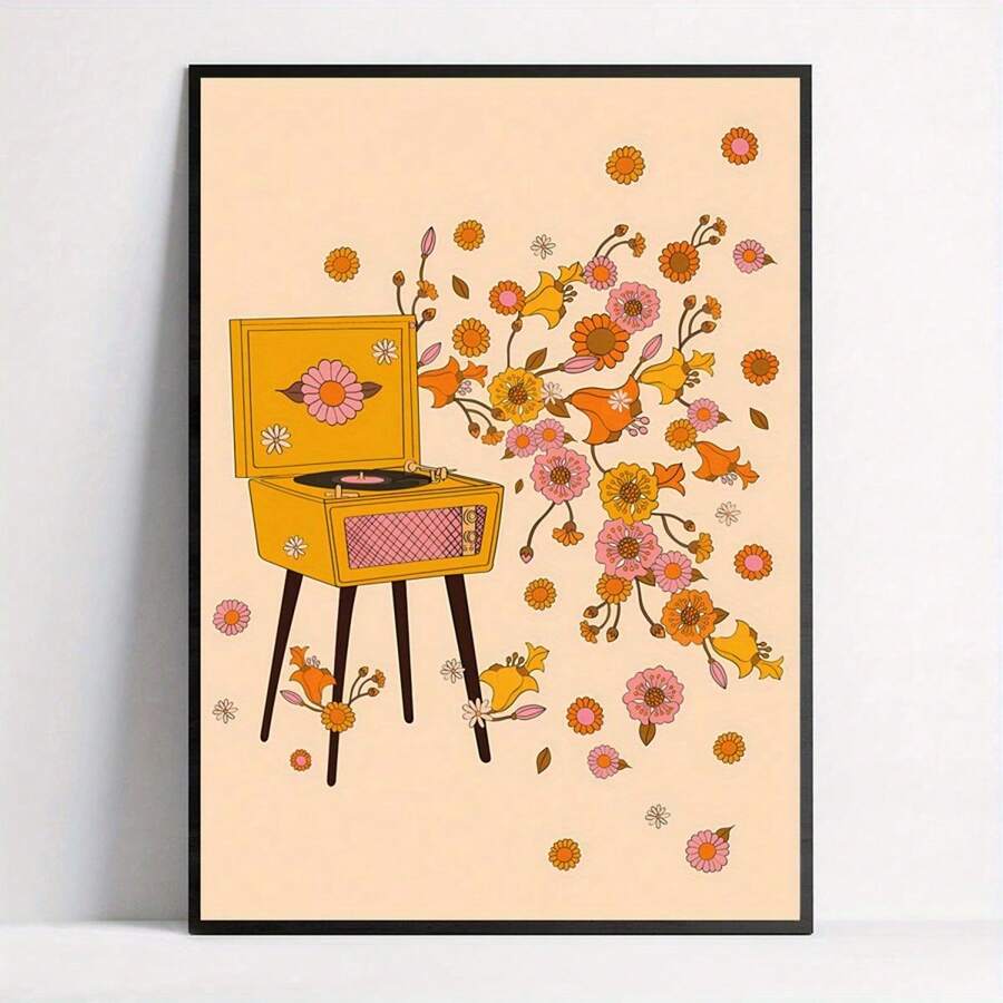 Bring retro vibes into your space with this stunning Bohemian 70s Turntable Canvas Poster. Perfect for music enthusiasts and anyone seeking to add character to their bedroom, living room, or creative space. This unframed canvas art features a groovy turntable design that captures the essence of vintage aesthetics. Crafted from high-quality canvas material, this piece is waterproof and built to last. The hanging design makes installation effortless—simply display and enjoy. Whether you're decorating a dorm, 