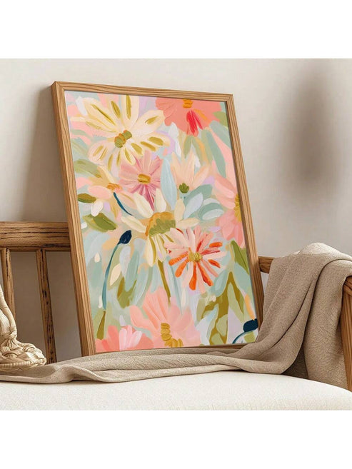 Bohemian abstract floral canvas print whimsical botanical wall art