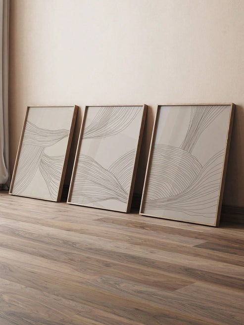 Bohemian beige minimalist abstract line art poster set for modern living room decor
