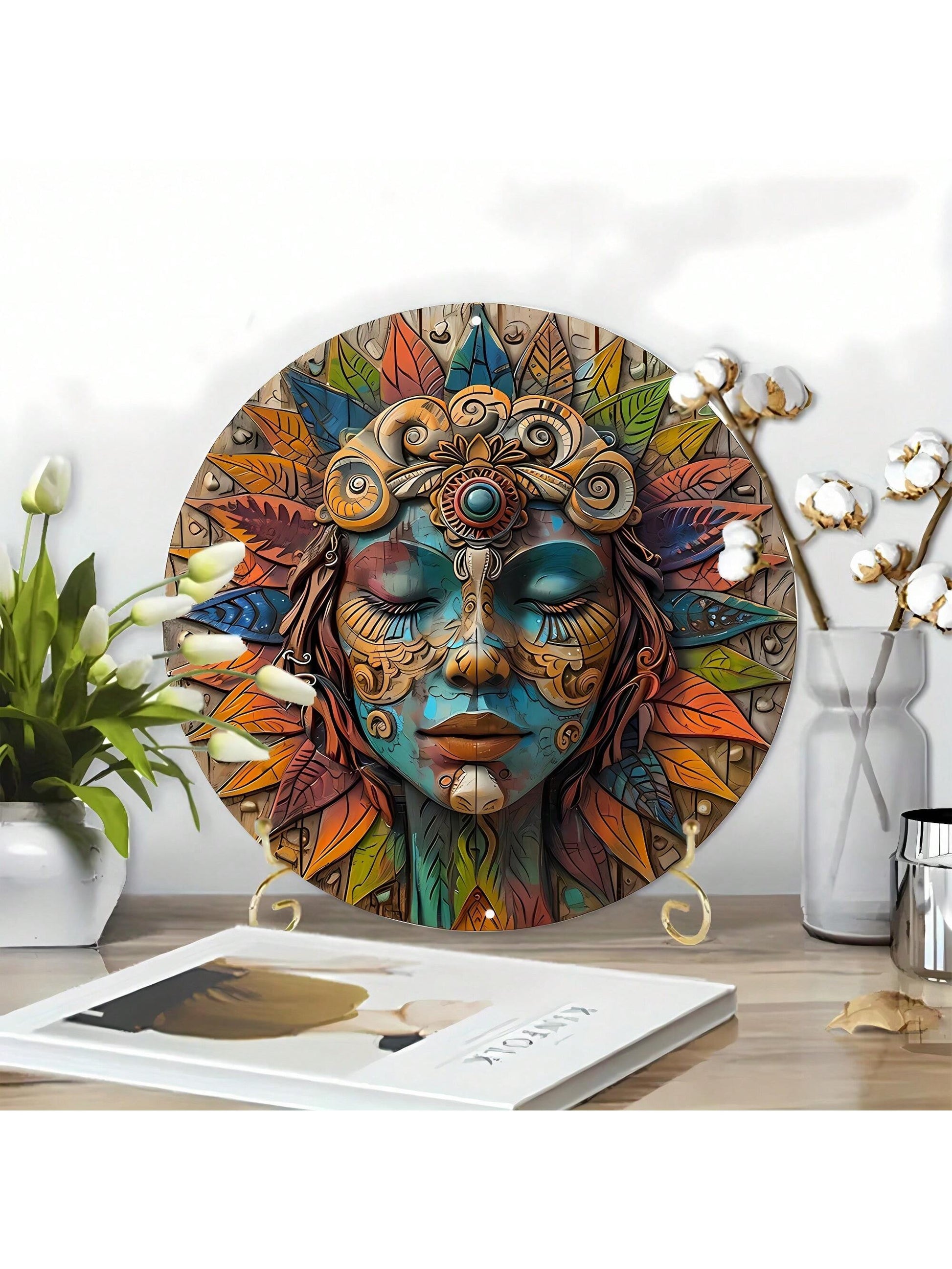 Elevate your apartment decor with the Bohemian Bliss: 8x8 Inch Wooden Circular Wreath Sign. Handcrafted with love, this unique wall ornament is perfect for adding a touch of charm to any room. Show your appreciation for mom this Mother's Day with this thoughtful and stylish gift.