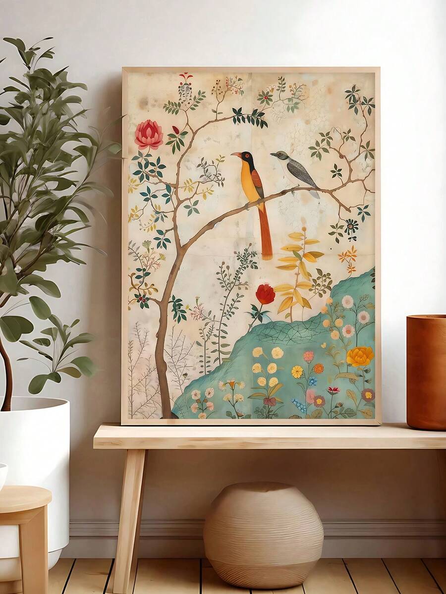 Transform your space with this stunning bohemian canvas wall art that brings nature indoors. Featuring vibrant birds and blooming flowers in rich, multicolor tones, this piece captures the essence of vintage charm with a modern twist. The durable canvas construction is waterproof and built to last, while the removable design offers flexibility for any room. Whether displayed in your dining room, bedroom, or living space, this artwork adds warmth and character to your home. An ideal choice for personal enjoy