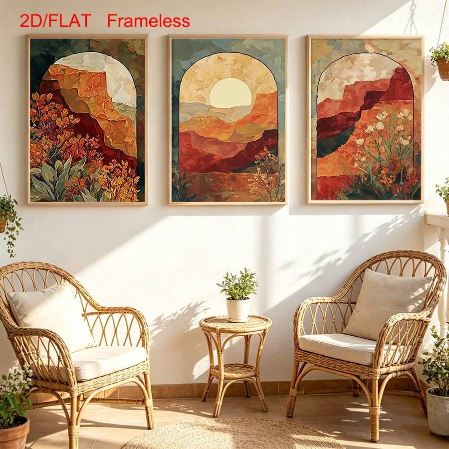 Boho Arch Desert Canyon Landscape Terracotta Sunset Canvas Poster Set
