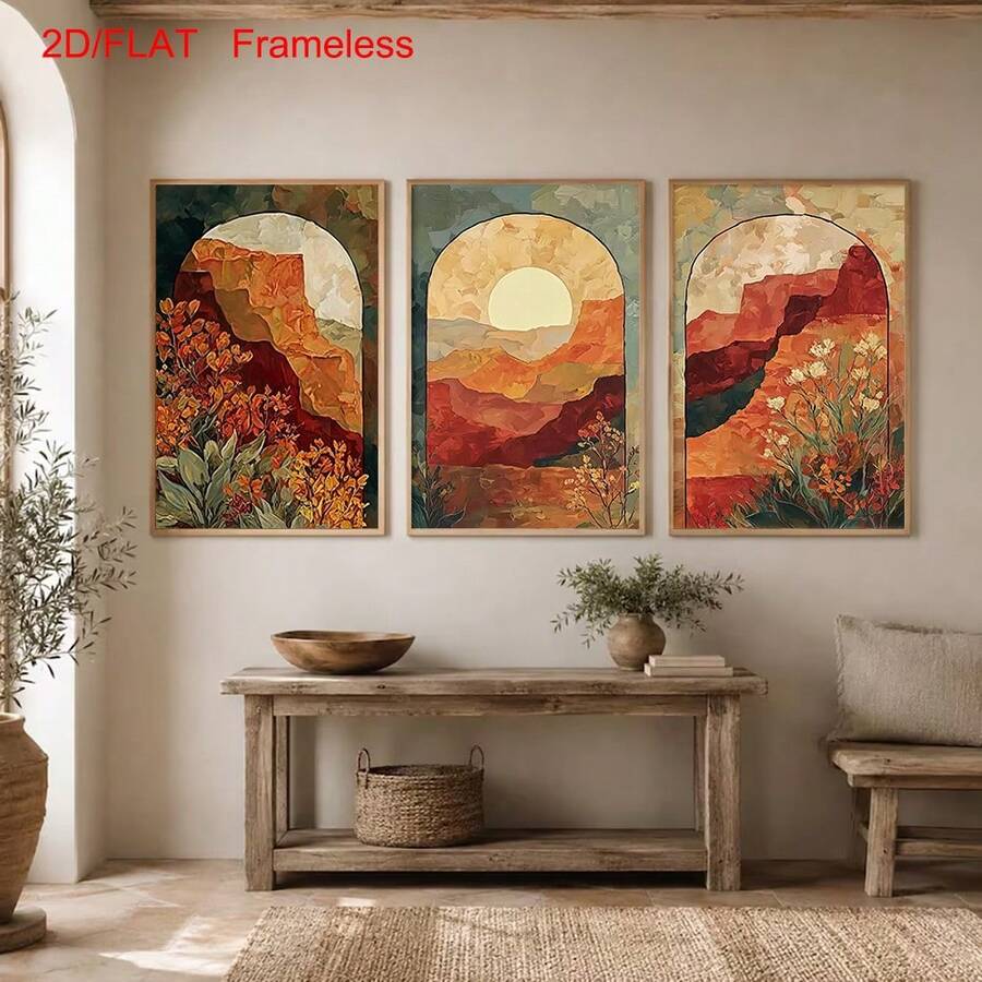 Boho Arch Desert Canyon Landscape Terracotta Sunset Canvas Poster Set