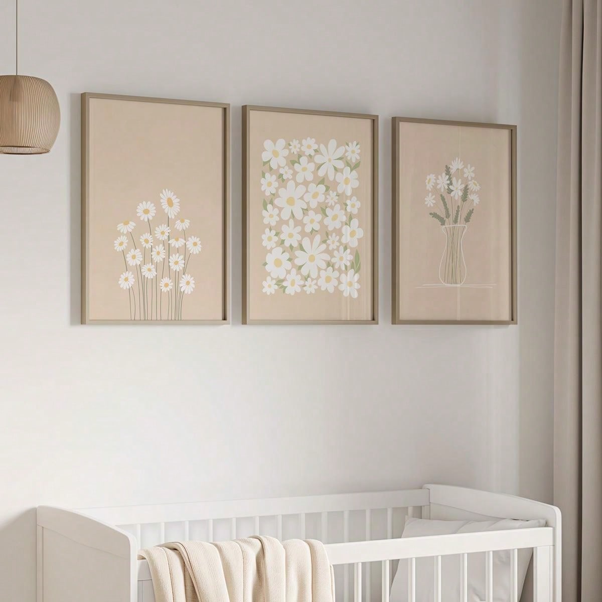 Designed for the minimalist home, the Boho Beige Daisies set includes three floral canvas art prints to add a touch of natural beauty to any space. The neutral beige and white color palette pairs well with any decor style, while the high-quality prints showcase the delicate details of the daisies. Elevate your home with these elegant and timeless pieces.