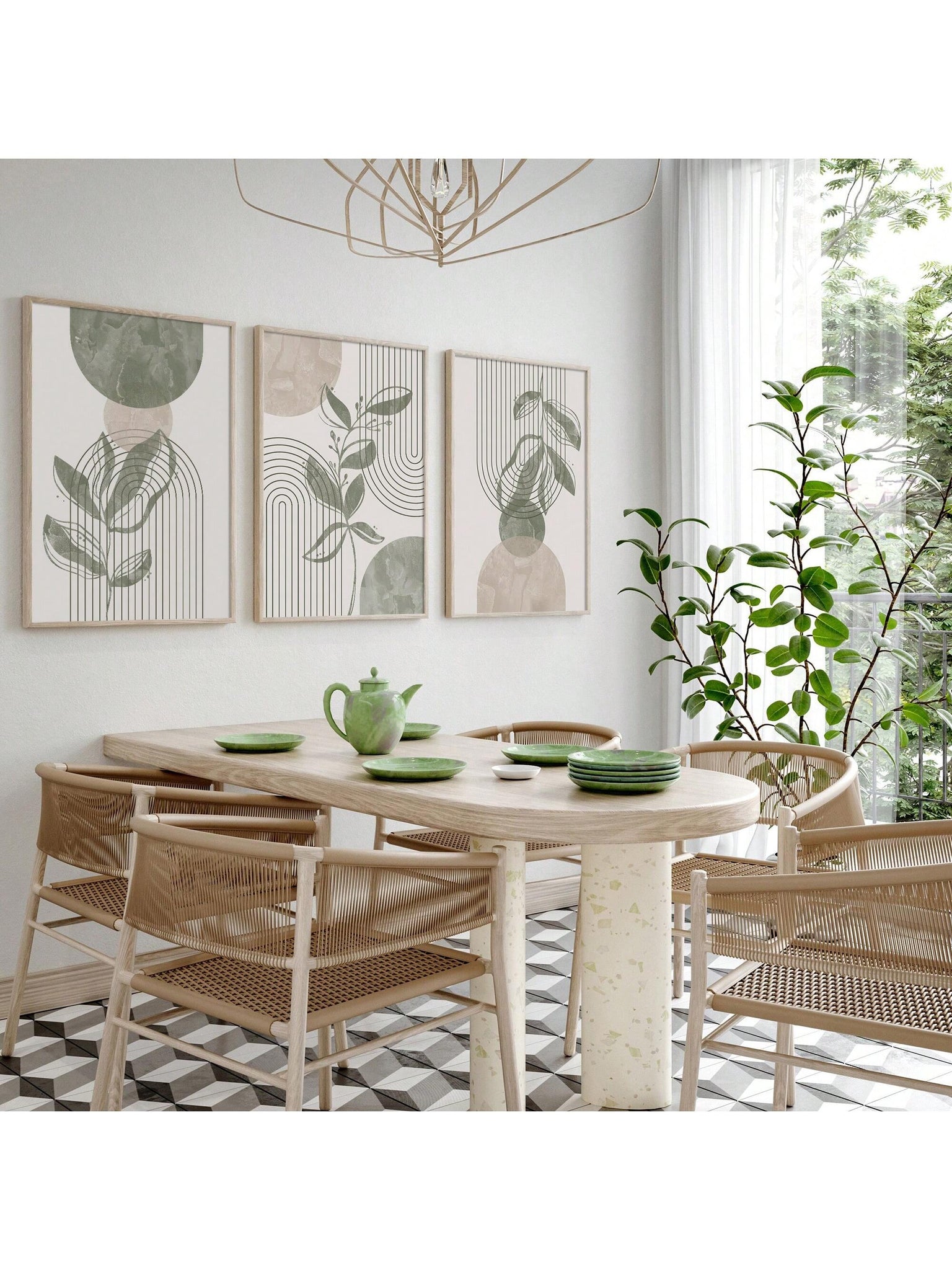Introduce effortless chic into your home with our Boho Botanical Bliss Canvas Prints. This set of 3 features sage green abstract designs, adding a touch of tranquility to your decor. Each print is expertly crafted on canvas, creating a durable and stylish addition to your space. Transform your home today.