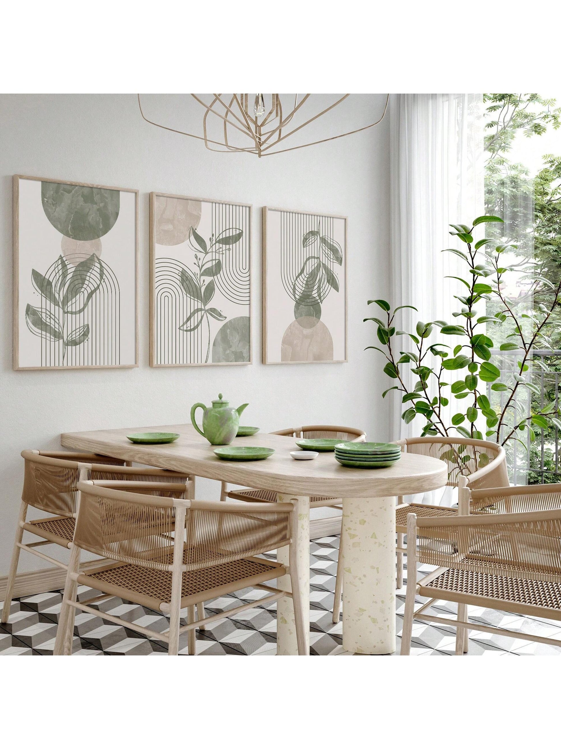 Introduce effortless chic into your home with our Boho Botanical Bliss Canvas Prints. This set of 3 features sage green abstract designs, adding a touch of tranquility to your decor. Each print is expertly crafted on canvas, creating a durable and stylish addition to your space. Transform your home today.