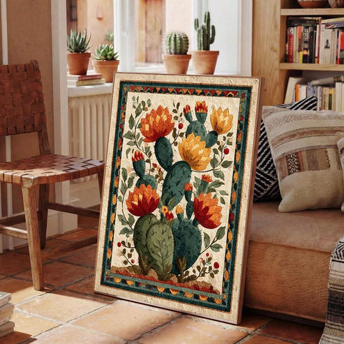 Boho botanical cactus Mexican Folk Art canvas wall art