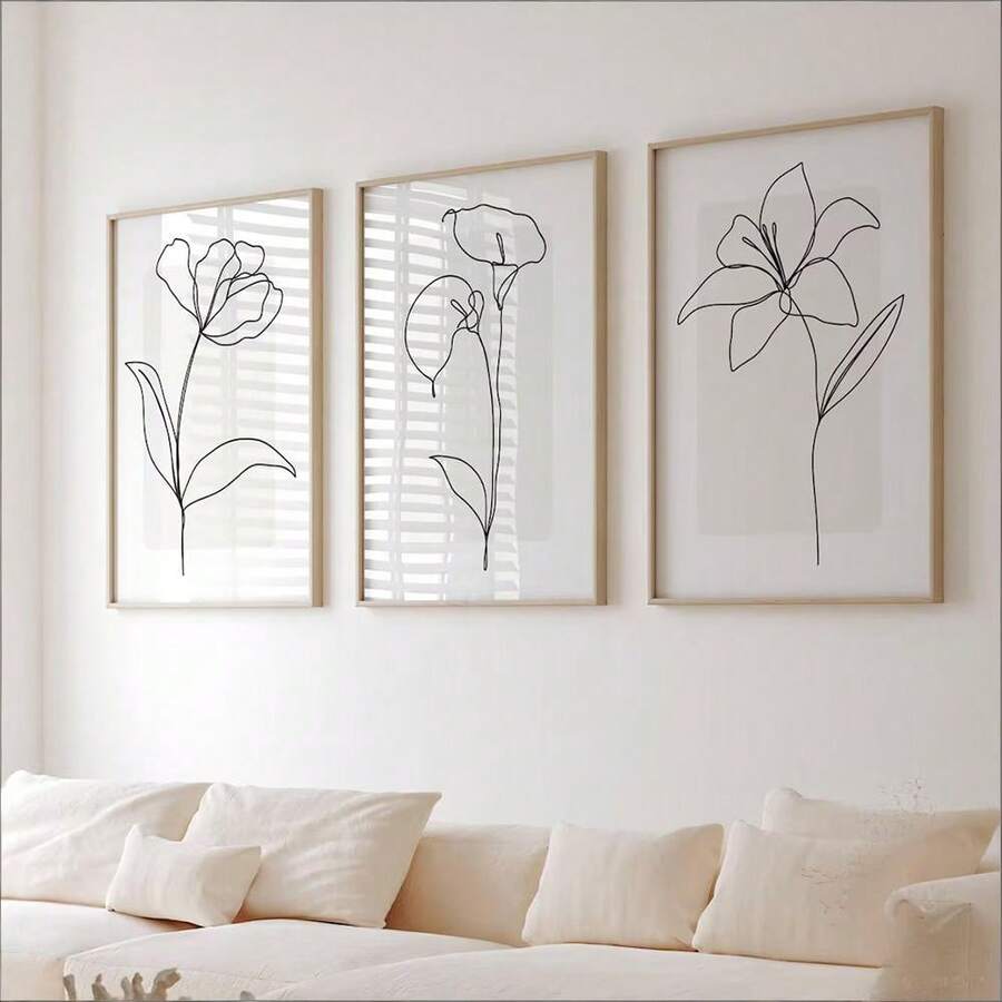 Boho botanical floral line art wall set