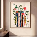 Boho Botanical Floral Striped Vase Canvas poster with vintage charm and natural tones. Perfect for farmhouse, cottagecore, boho, and modern home decor.
