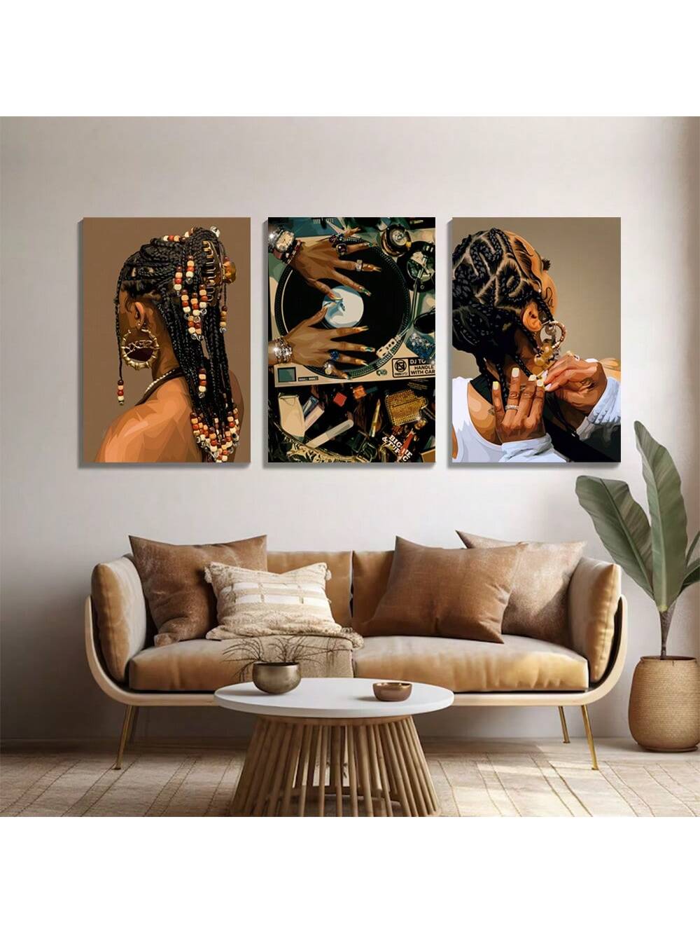 Enhance the aesthetic of your contemporary living space with our Boho Chic Canvas Poster Set. This set features vintage abstract paintings of women, adding a touch of elegance to any room. Made from high-quality canvas, these posters are perfect for adding a unique and artistic touch to your home decor.