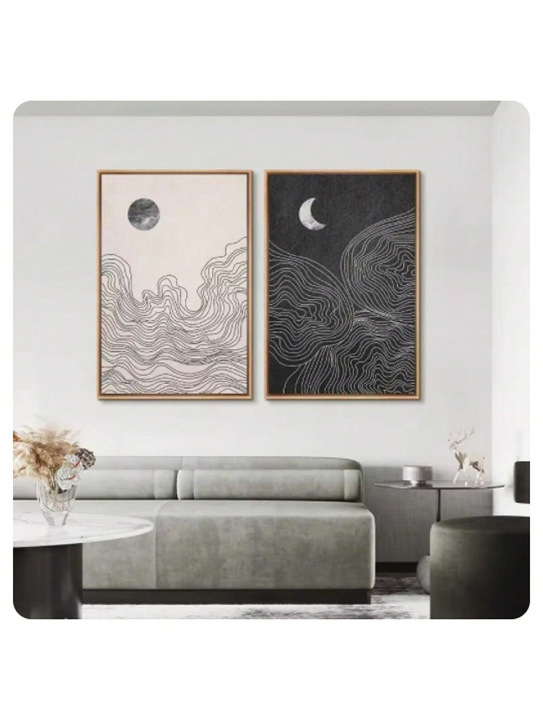 Transform your living space into a modern oasis with our Boho Chic Sun &amp; Moon Abstract Canvas Print. Featuring a minimalist design, this wall art effortlessly blends into contemporary decor. Crafted with high-quality materials, it adds a touch of sophistication and intrigue to any room.