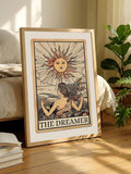 Elevate your space with this enchanting Boho Dreamer Tarot Card Print, a stunning piece of mystical wall art perfect for spiritual seekers and witchy aesthetics. Featuring intricate graphic and letter patterns in a modern style, this canvas artwork brings cosmic energy to any room. Available as both framed and unframed options, it's waterproof and removable, making it ideal for renters and decorators alike. Whether displayed in your bedroom, living room, or dining area, this piece serves as a meaningful gif