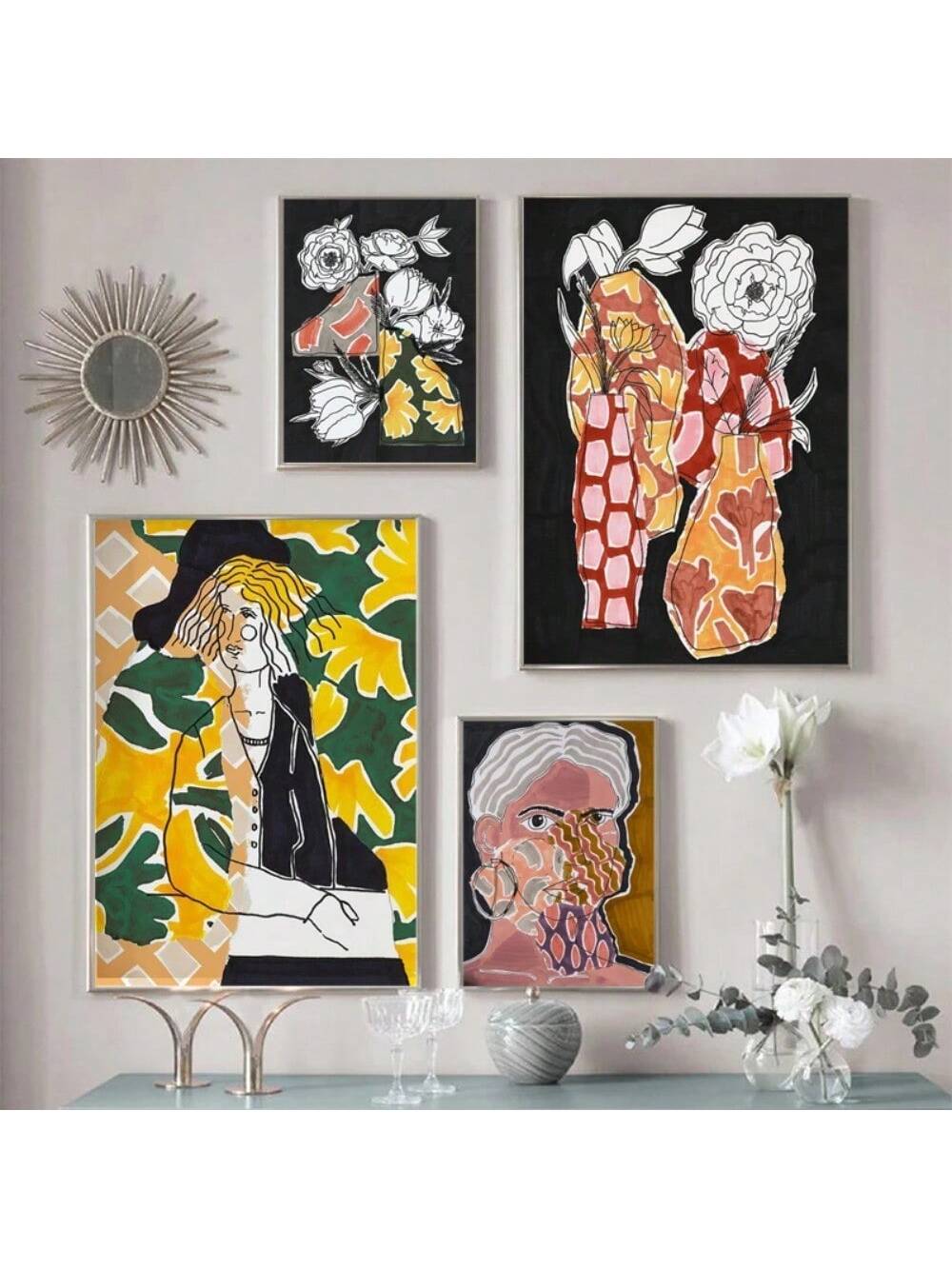 Elevate your living space with this captivating boho canvas art featuring an abstract interpretation of a woman surrounded by warm, earthy florals and soft pink hues. 