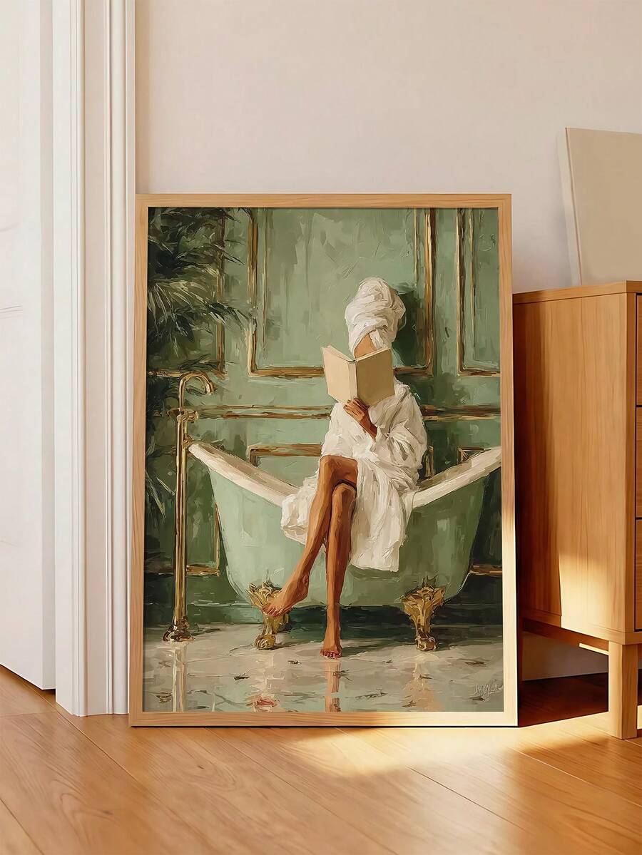 Book lover canvas poster displayed in a warm wood interior