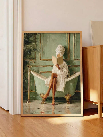 Book lover canvas poster displayed in a warm wood interior